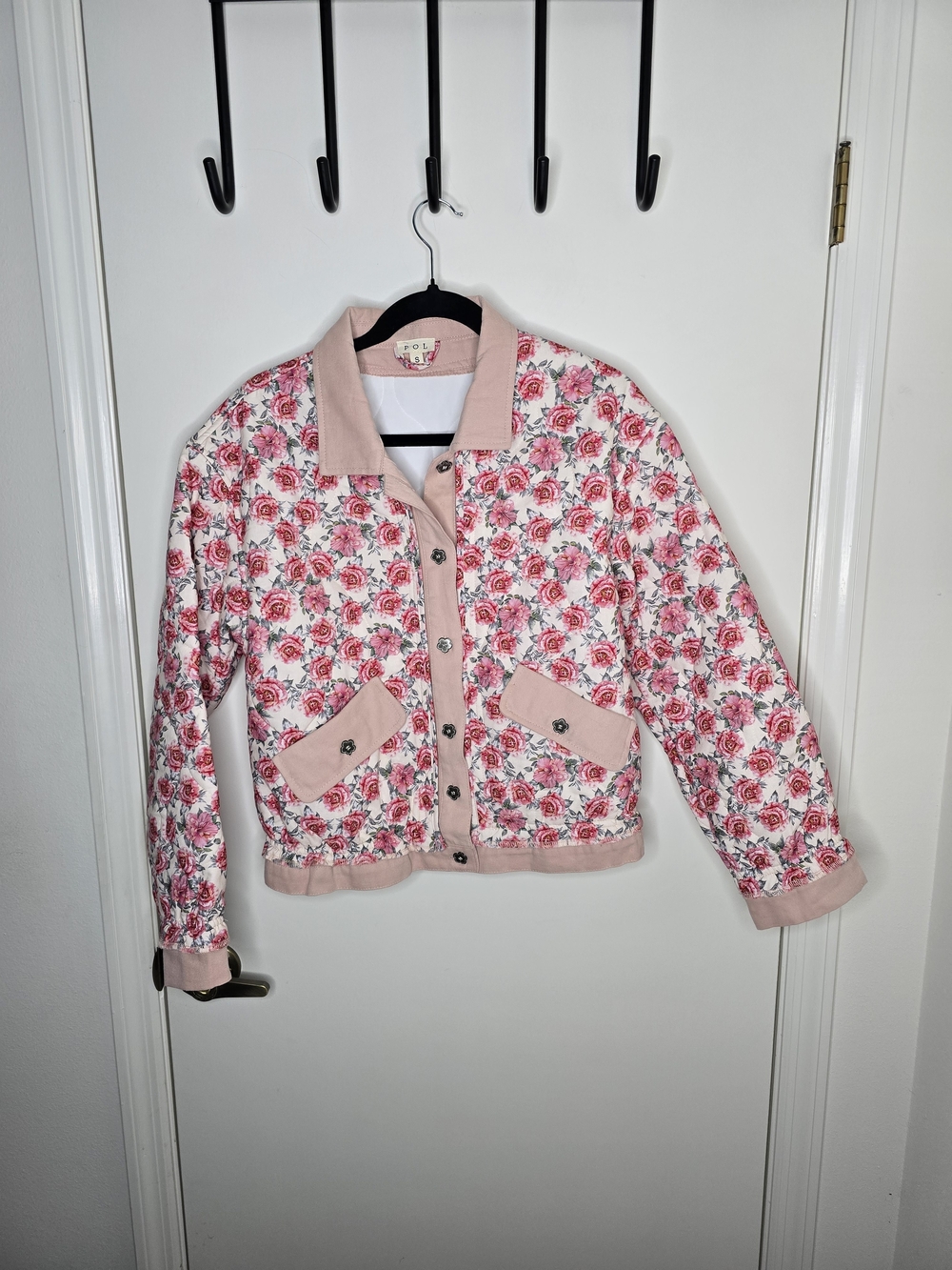 POL Pink Floral Quilted Button-down Jacket